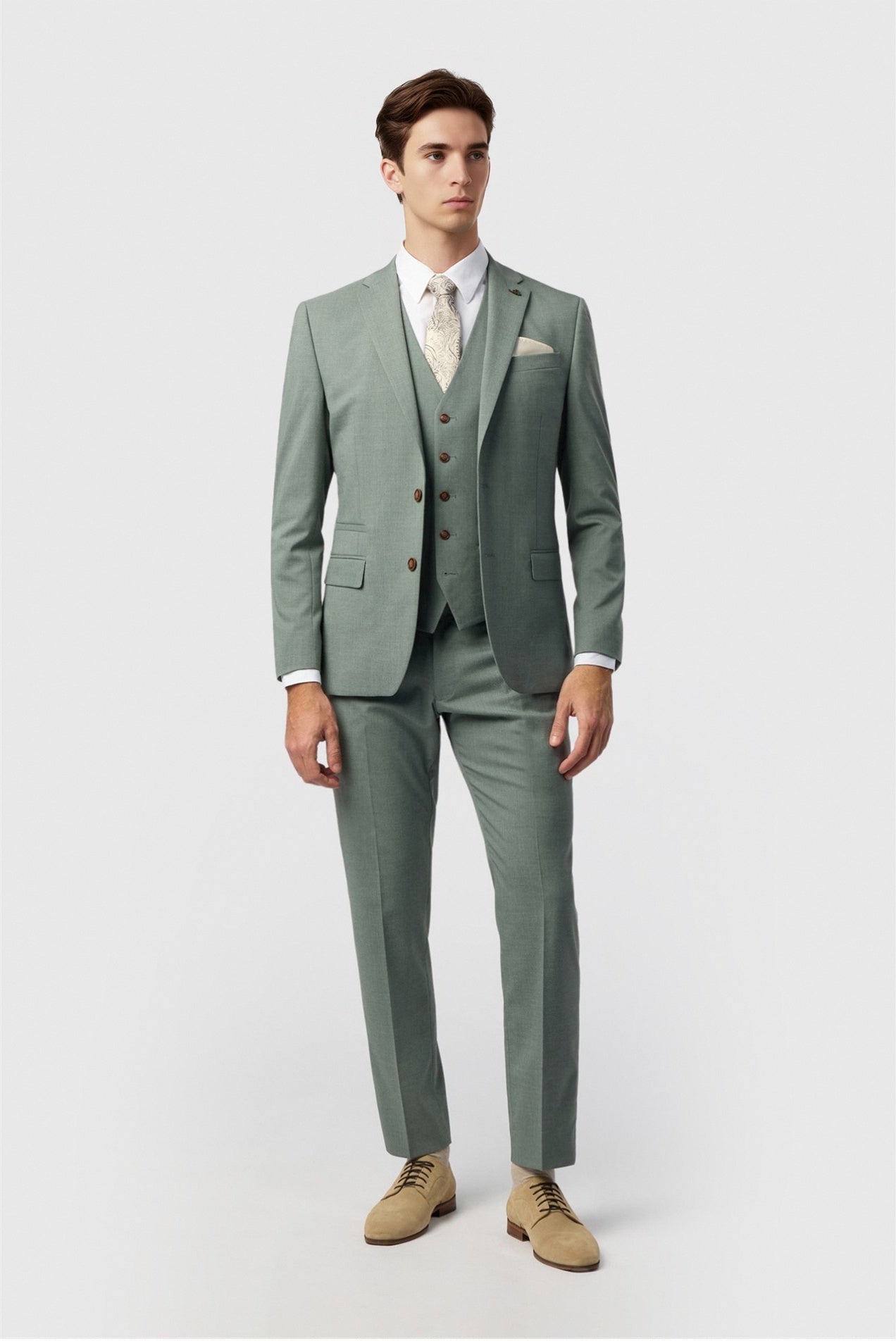 Charming Sage Green Notched Lapel 3 Pieces Men Suit