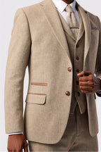 Light Brown Herringbone 3 Pieces Notched Lapel Men Suit