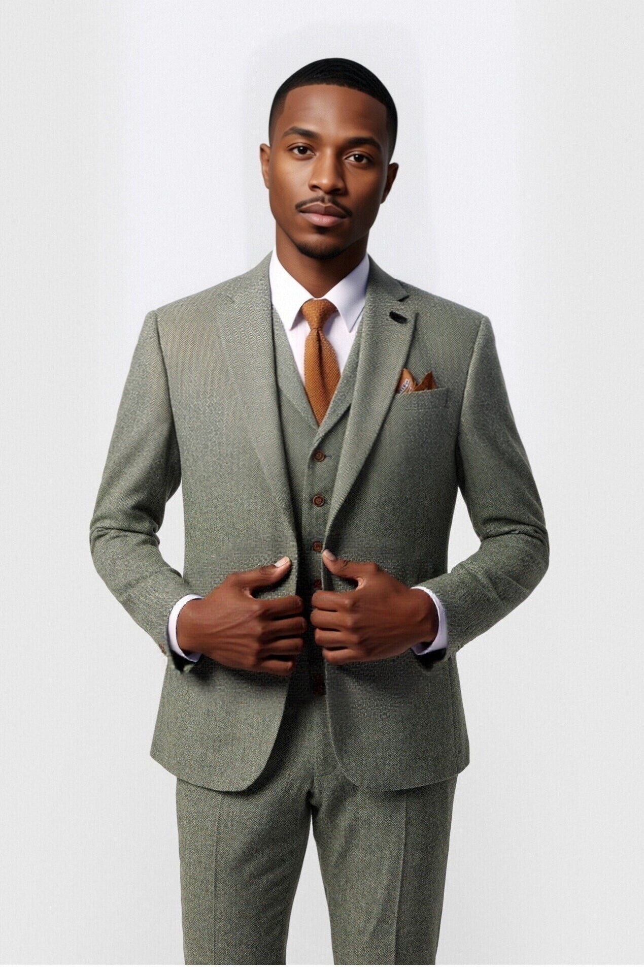 Chic Green Herringbone 3 Pieces Notched Lapel Men Suit Main image