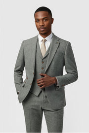 3 Pieces Gray Herringbone Notched Lapel Suit For Men