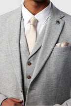 Stylish Light Gray Herringbone Notched Lapel 3 Pieces Men Suits