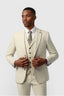 Modern Ecru Herringbone Notched Lapel 3 Pieces Men Suits