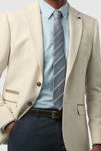 Modern Ecru Herringbone Notched Lapel 3 Pieces Men Suits
