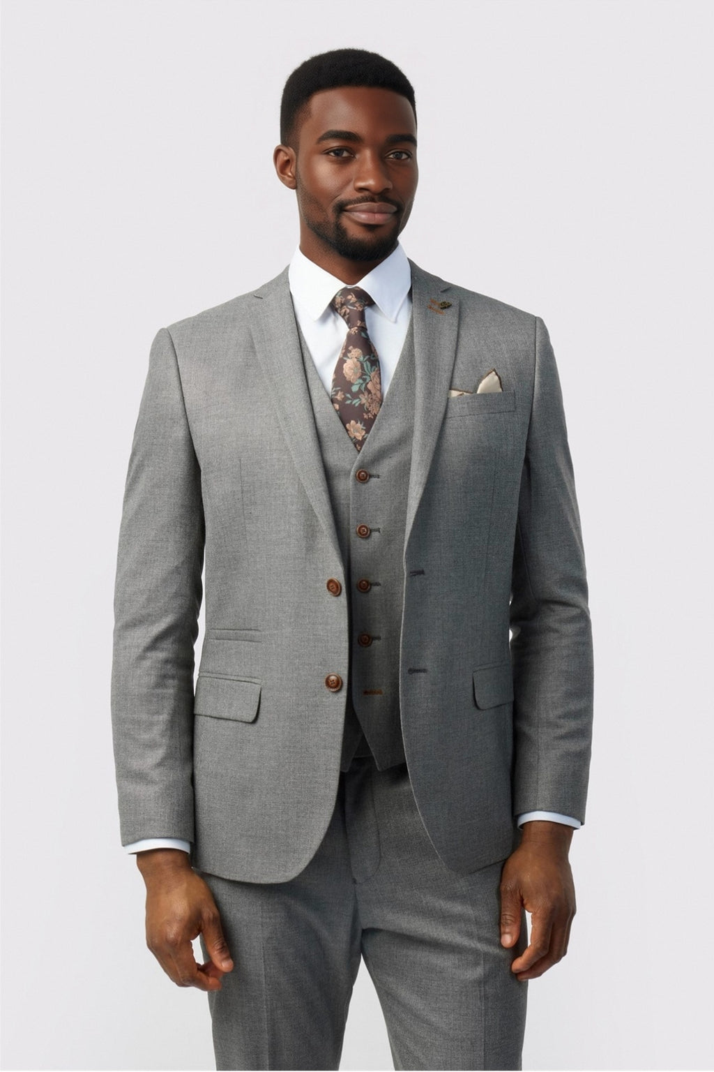 Bespoke Gray Notched Lapel 3 Pieces Men Suits