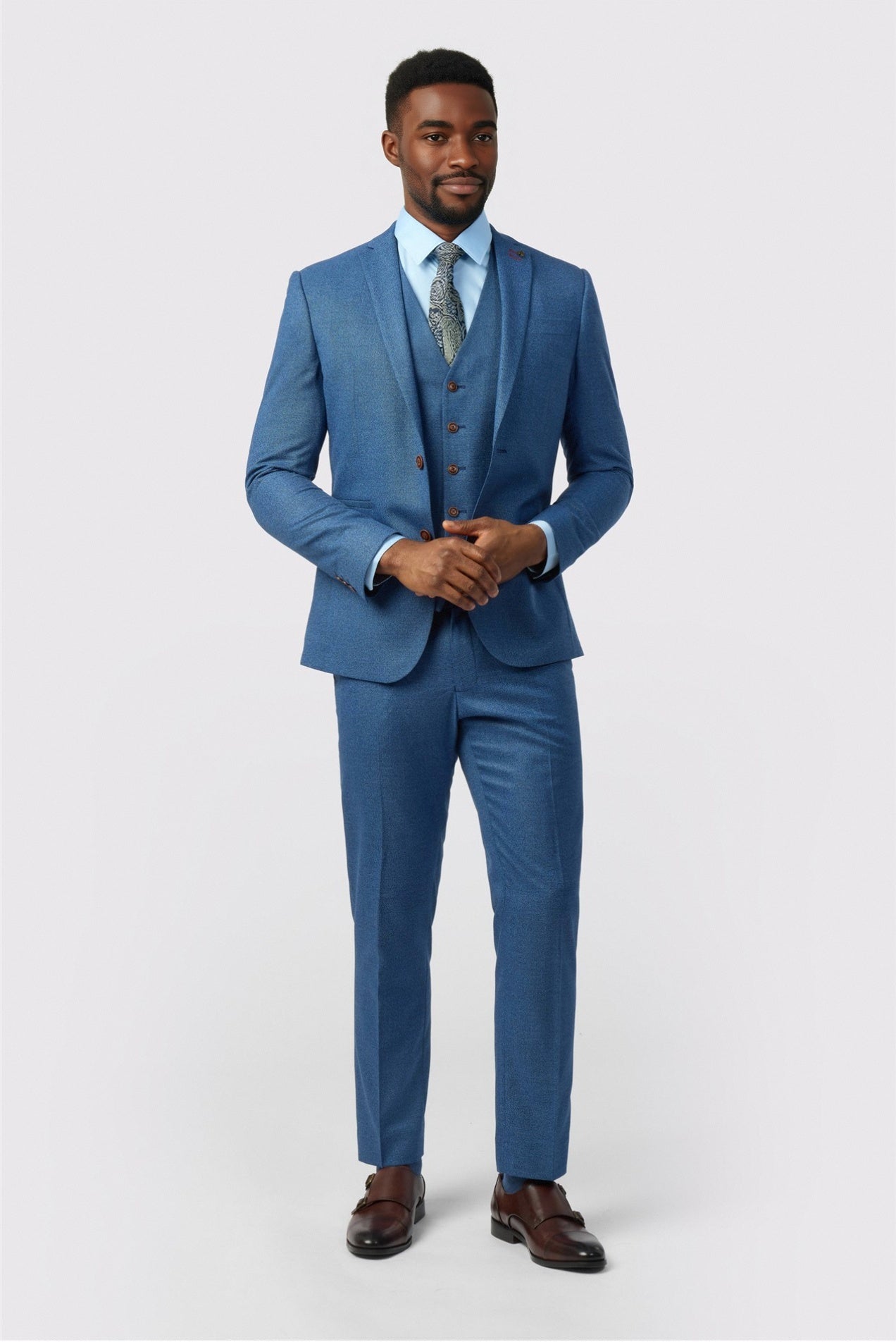 Popular Dark Blue Notched Lapel 3 Pieces Men Suits