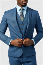 Popular Dark Blue Notched Lapel 3 Pieces Men Suits