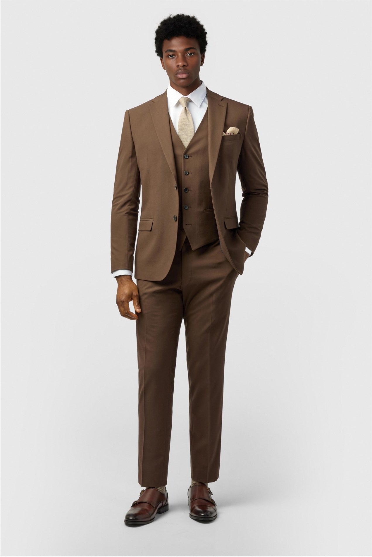 Fashion Brown Notched Lapel 3 Pieces Men Suits Secondary image