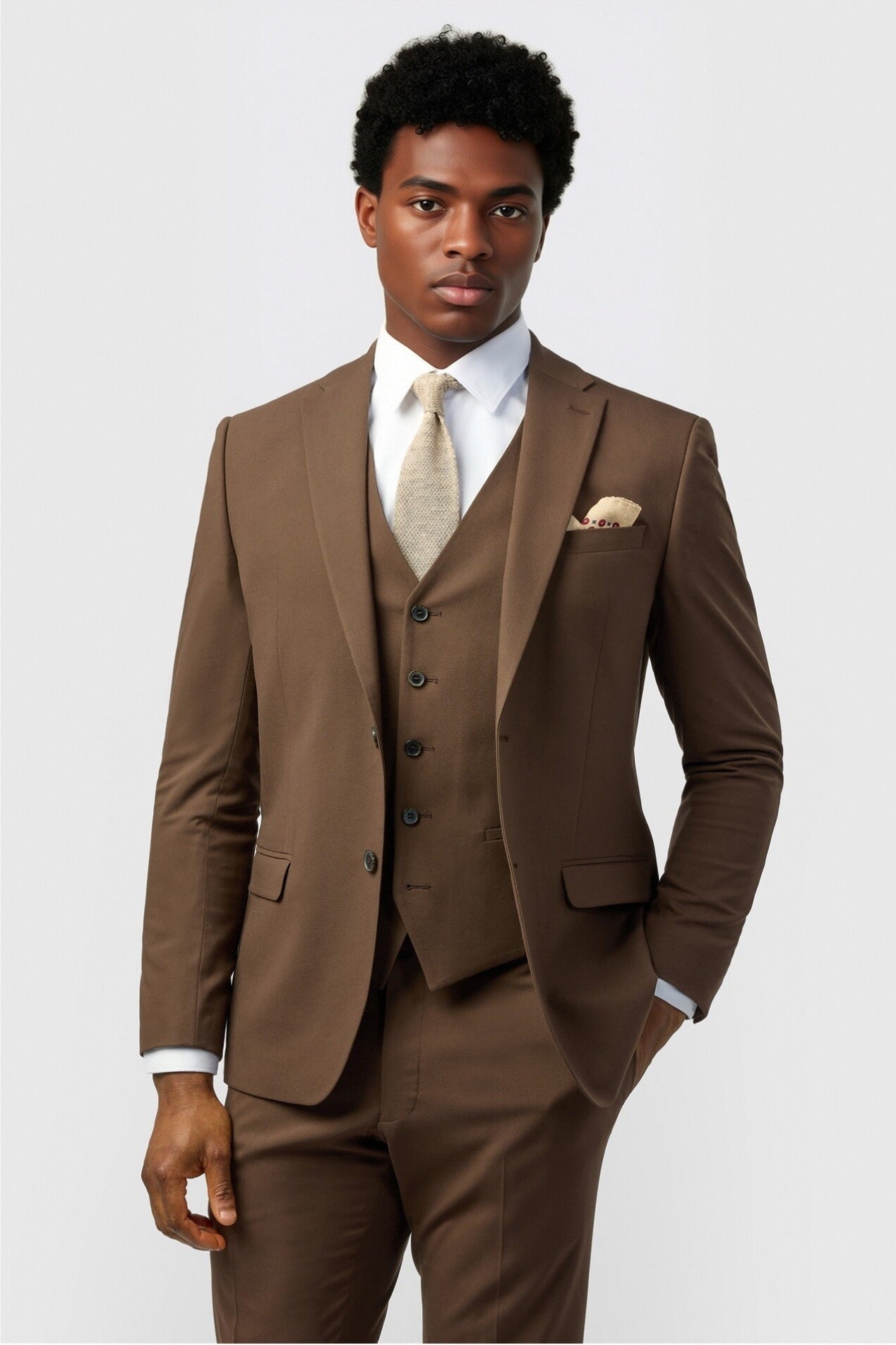 Fashion Brown Notched Lapel 3 Pieces Men Suits Main image