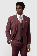 Charming Burgundy 3 Pieces Notched Lapel Suits For Men
