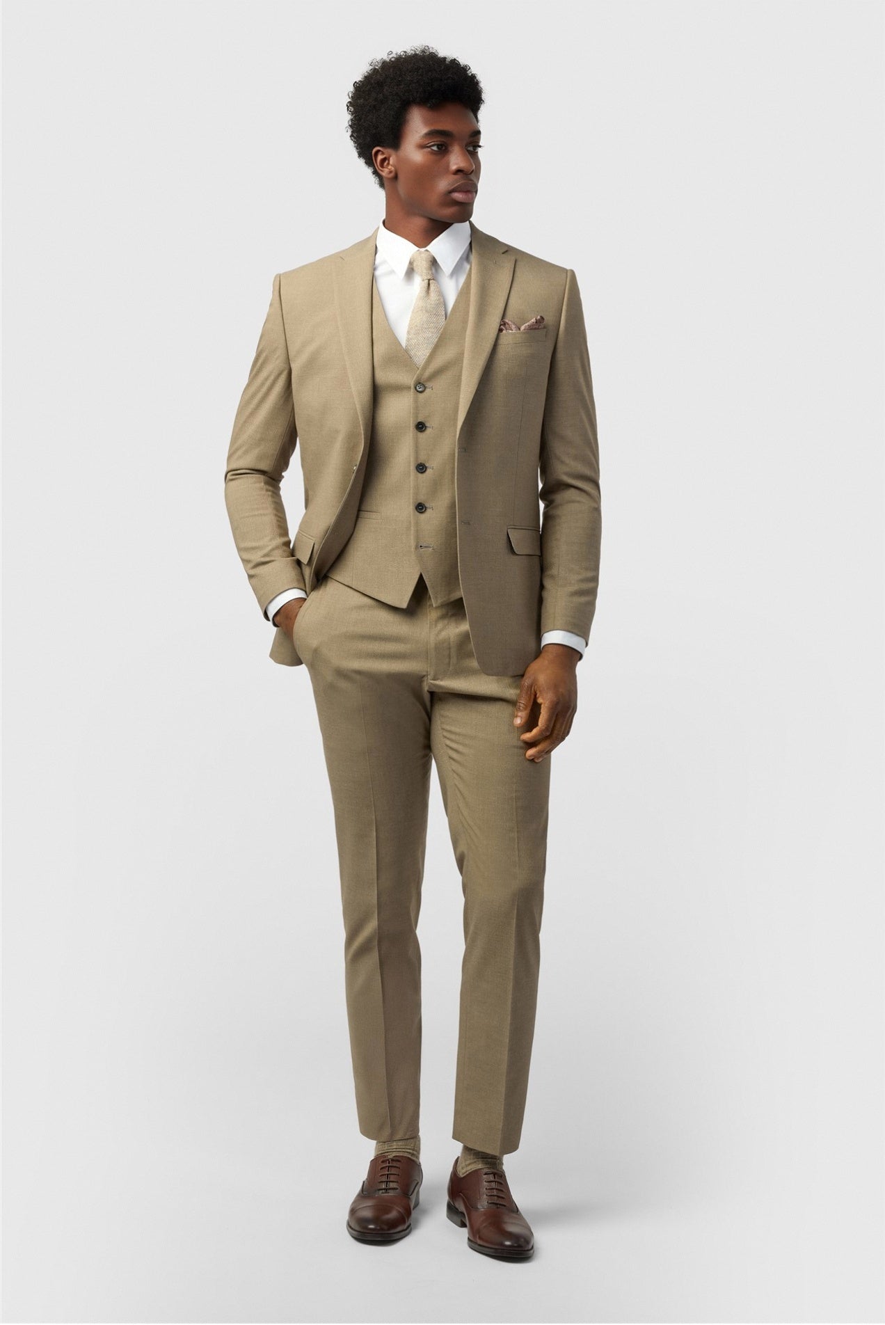 Chic Light Brown 3 Pieces Notched Lapel Men's Suits Secondary image