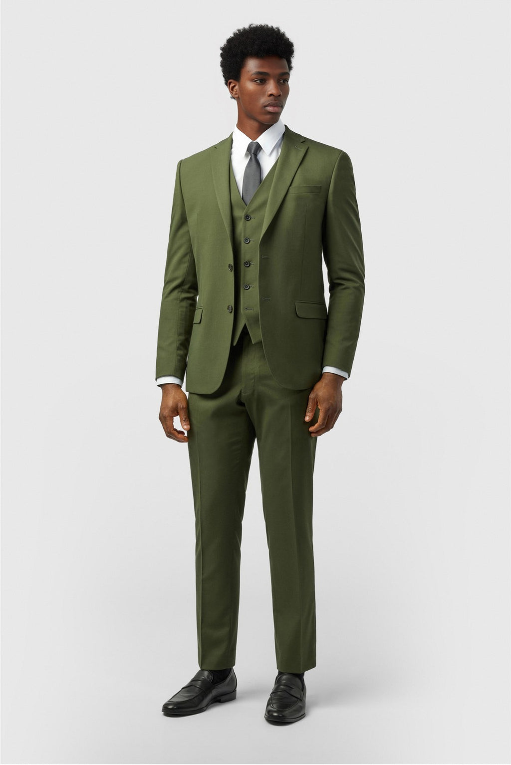 Best Fitted Olive Green 3 Pieces Notched Lapel Men's Suits