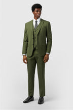 Best Fitted Olive Green 3 Pieces Notched Lapel Men's Suits
