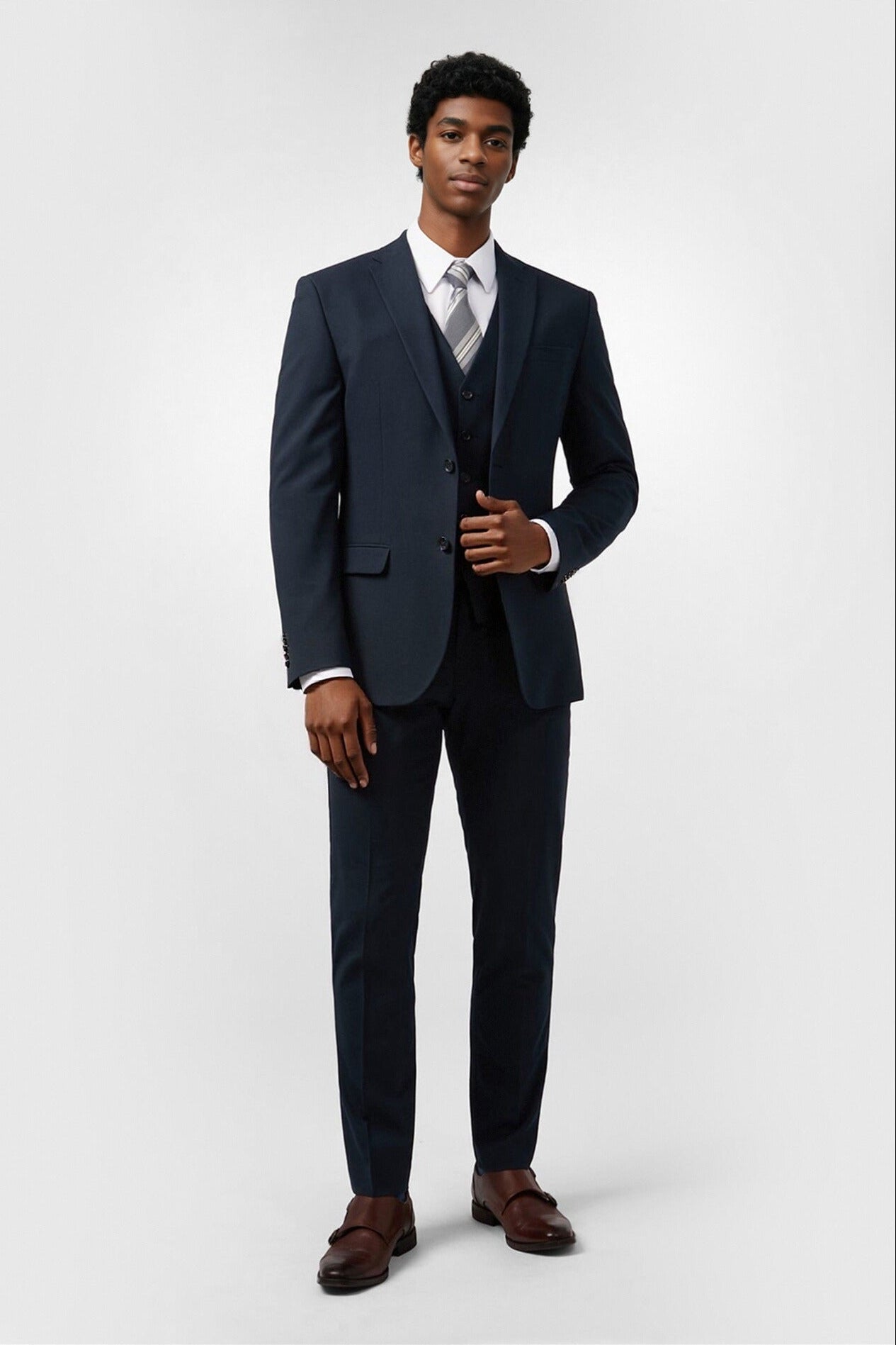 Handsome Navy 3 Pieces Notched Lapel Men Suits