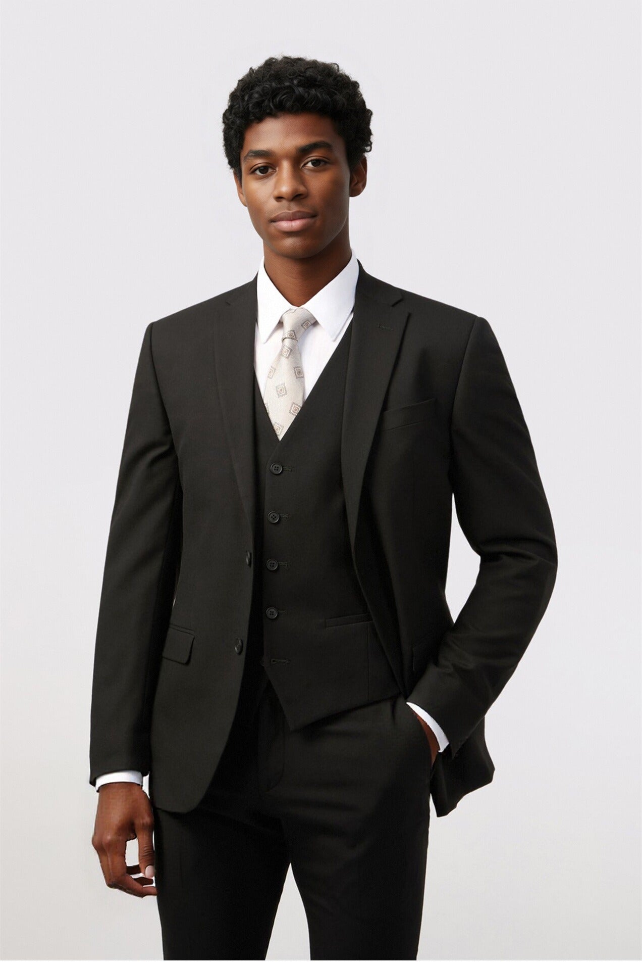 Bespoke Black Notched Lapel Men Suits With Waistcoat Main image
