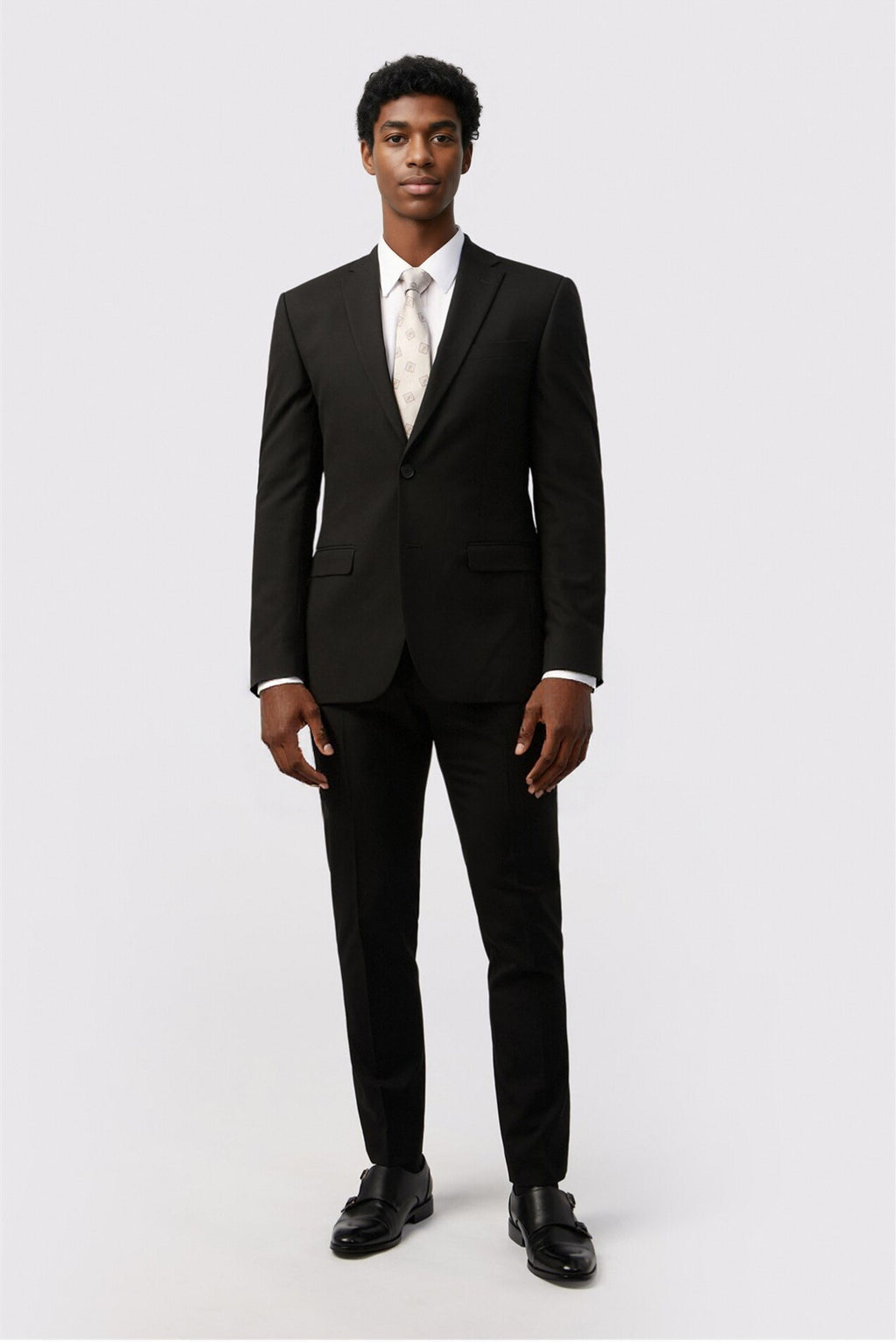 Bespoke Black Notched Lapel Men Suits With Waistcoat