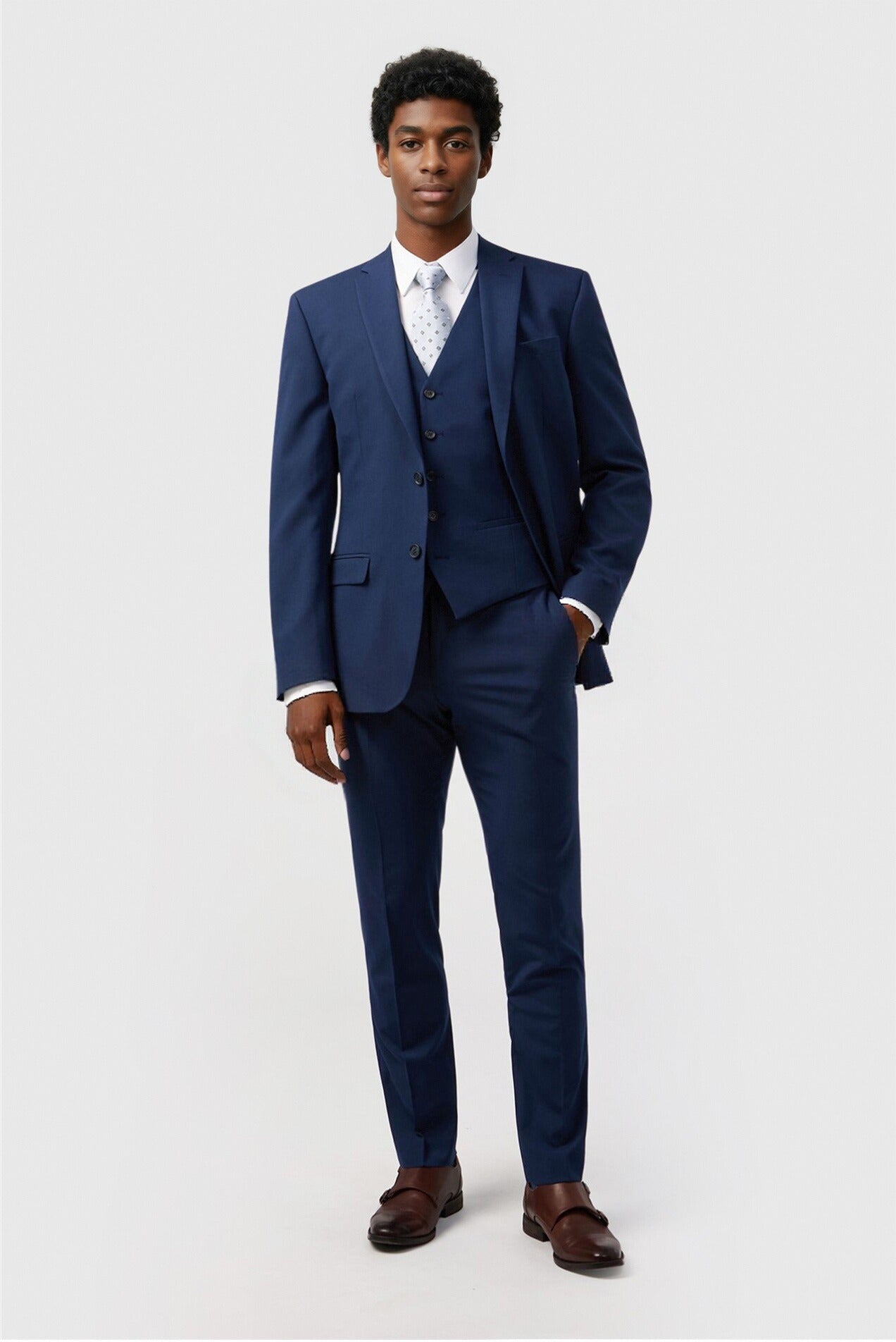 New Arrival Dark Blue Notched Lapel 3 Pieces Suits For Men
