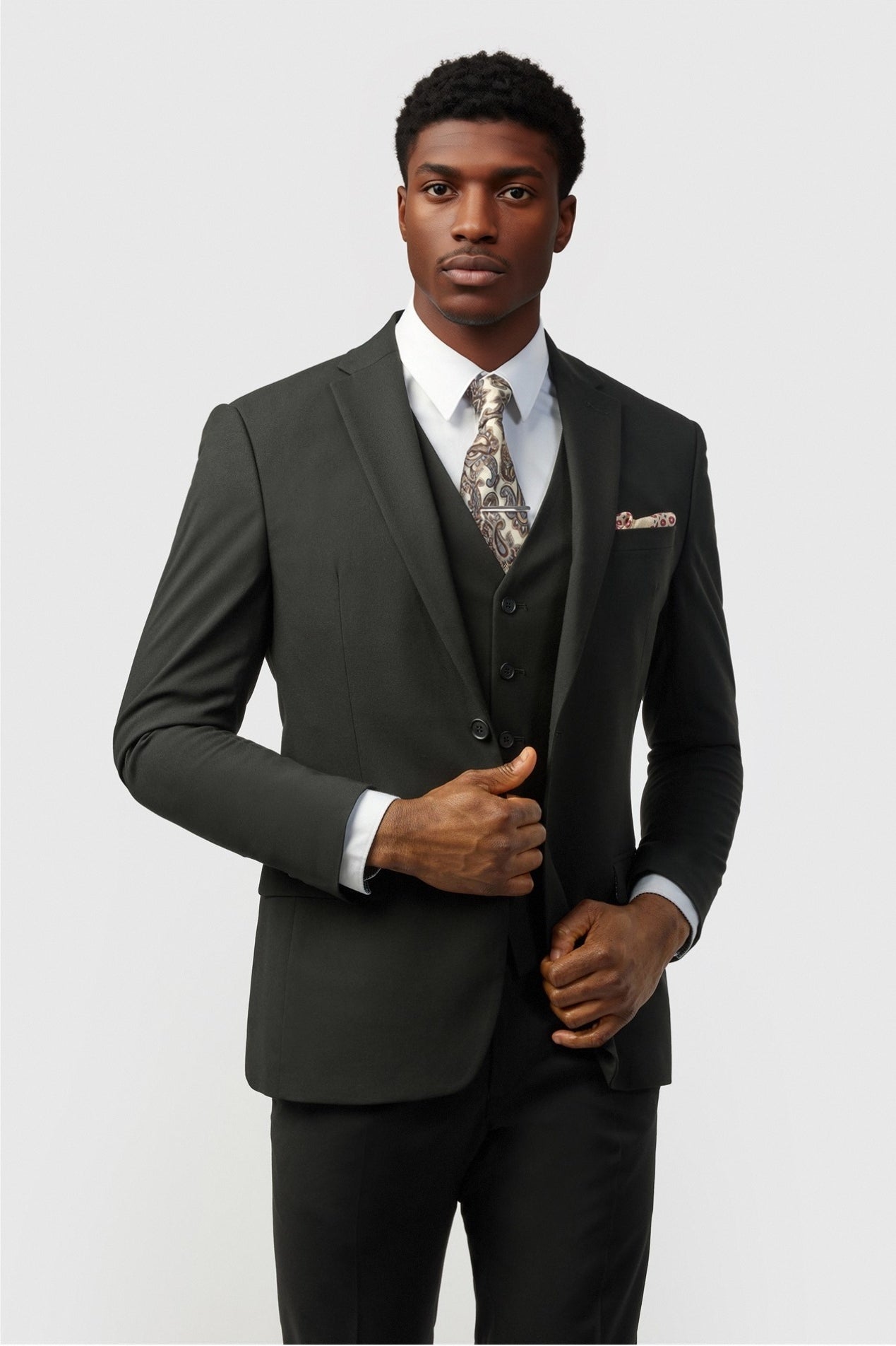 3 Pieces Cool Black Notched Lapel Best Fitted Men Suits Main image