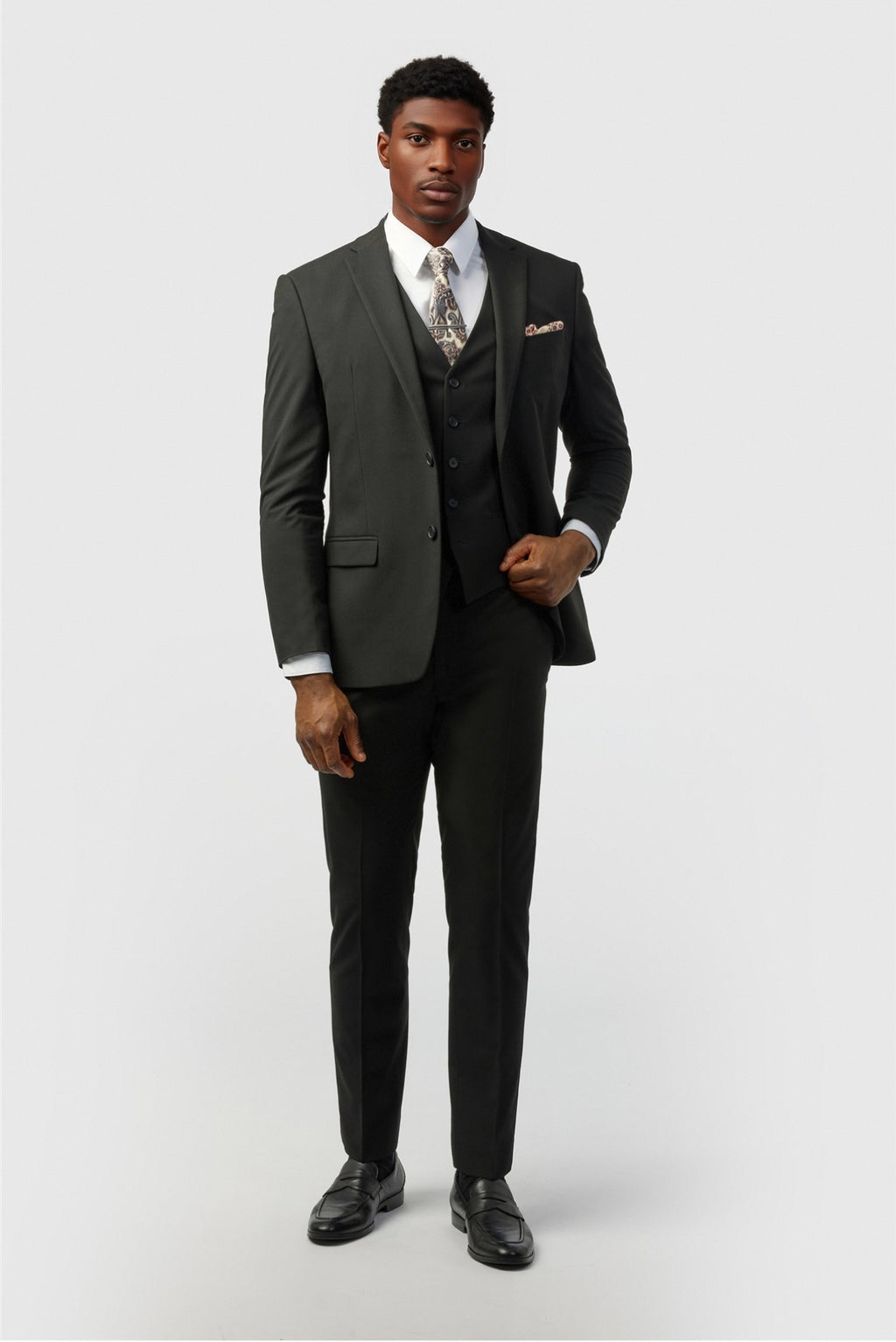 3 Pieces Cool Black Notched Lapel Best Fitted Men Suits