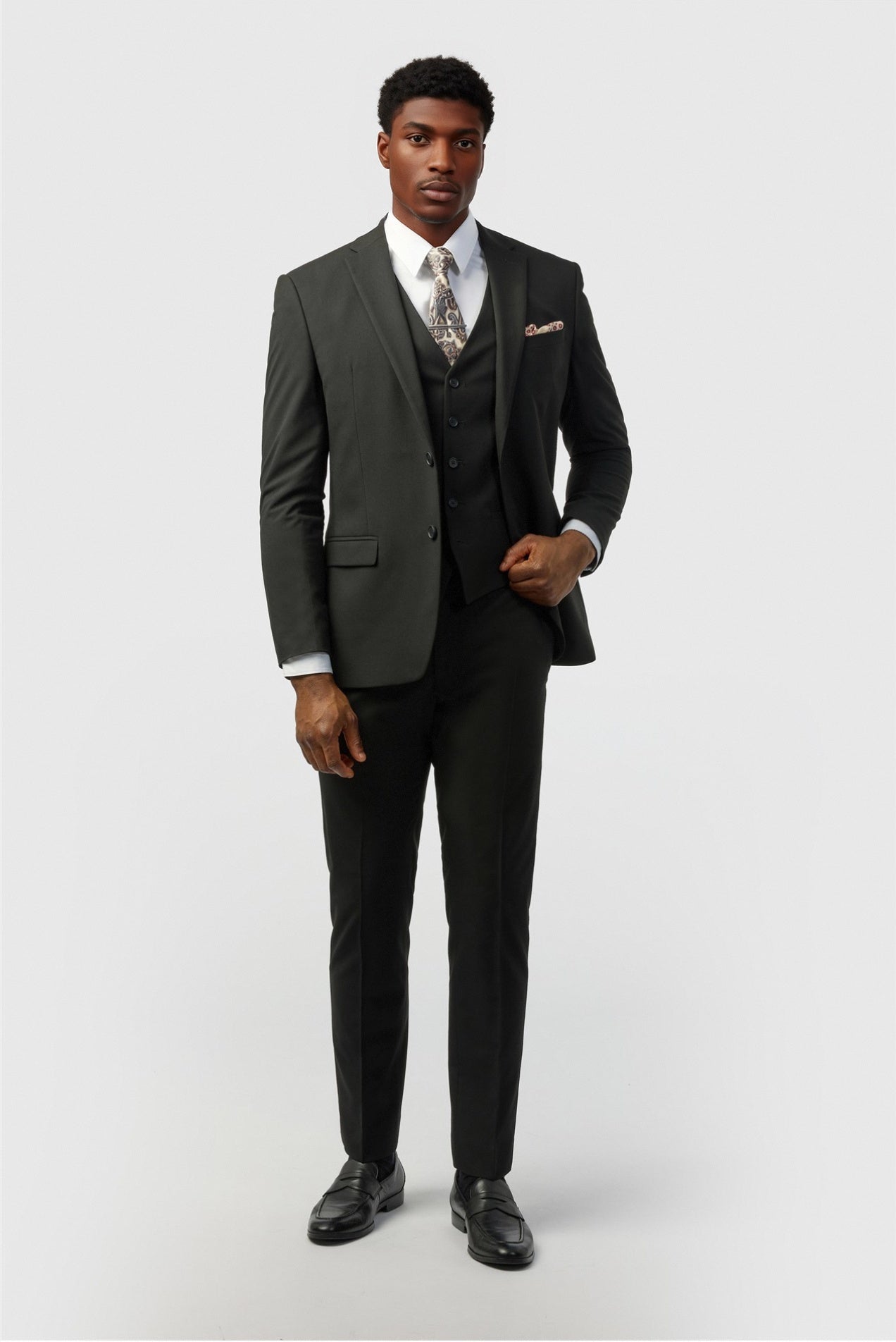 3 Pieces Cool Black Notched Lapel Best Fitted Men Suits