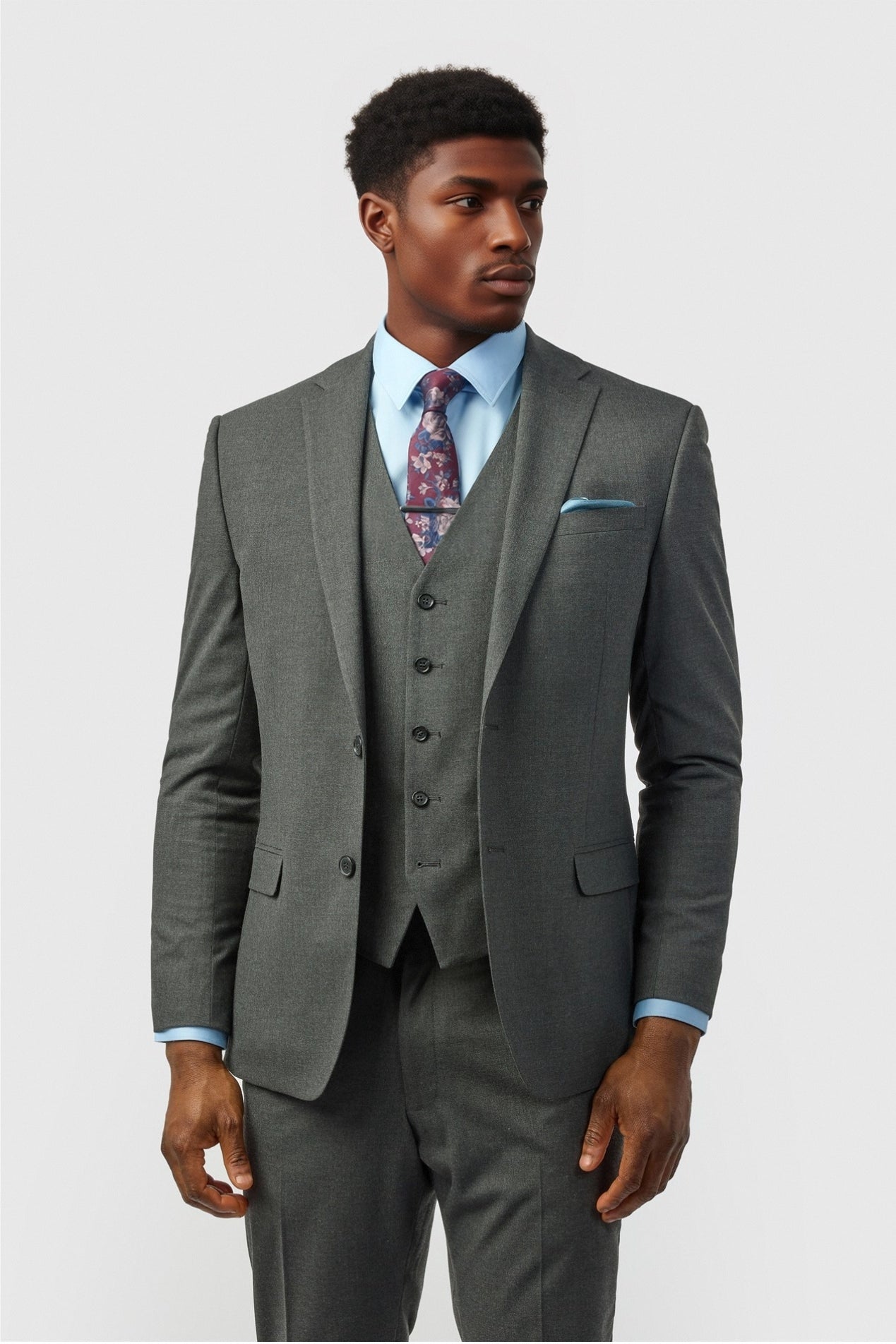 Dark Gray Notched Lapel Men Suit With Waistcoat Main image