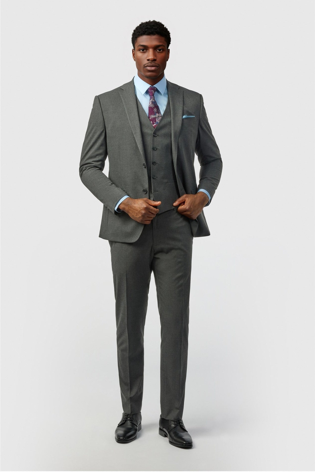 Dark Gray Notched Lapel Men Suit With Waistcoat
