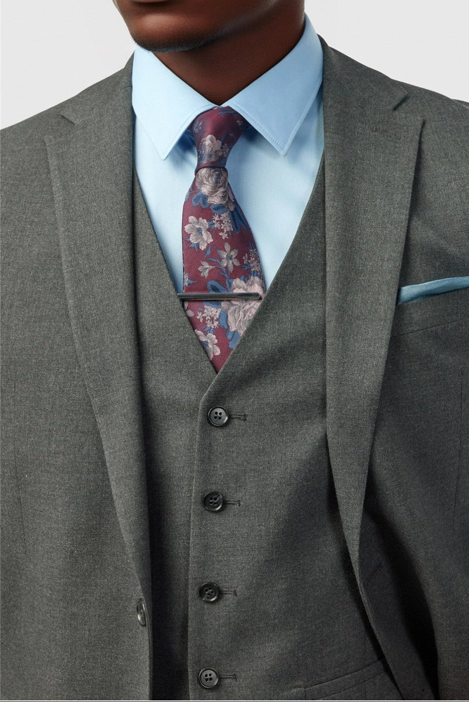Dark Gray Notched Lapel Men Suit With Waistcoat