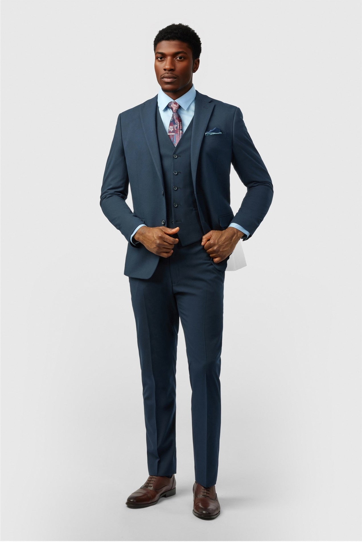 Latest Navy Notched Lapel 3 Pieces Men Suit