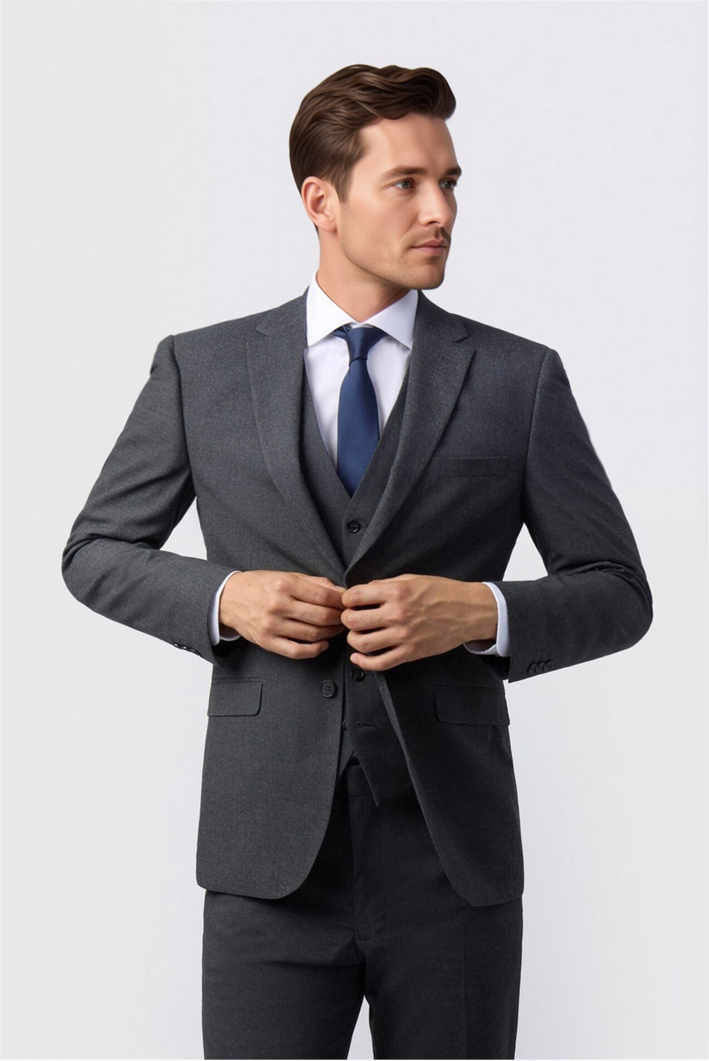 Fashion Charcoal Notched Lapel 3 Pieces Men Suit
