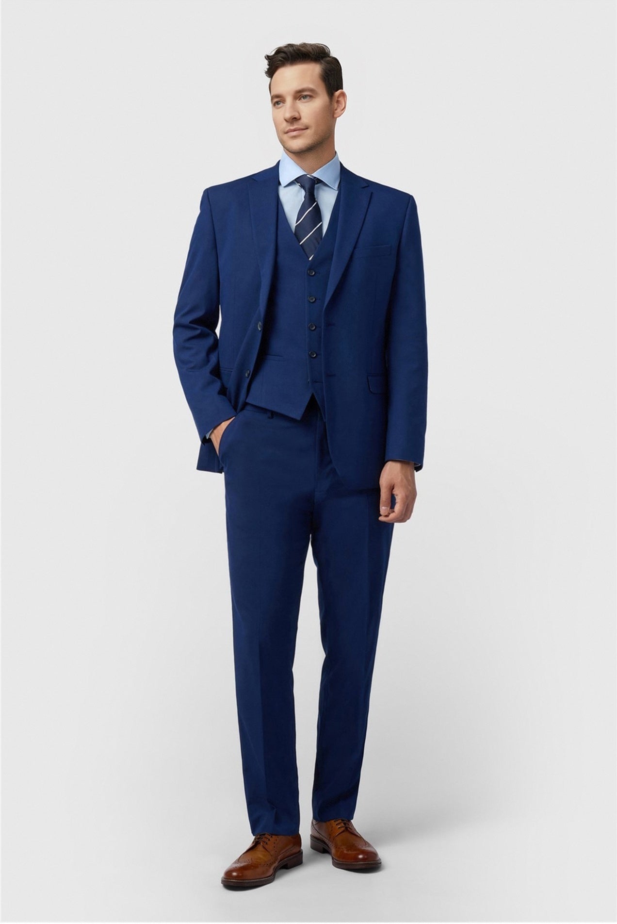 Formal 3 Pieces Dark Blue Notched Lapel Men's Suit