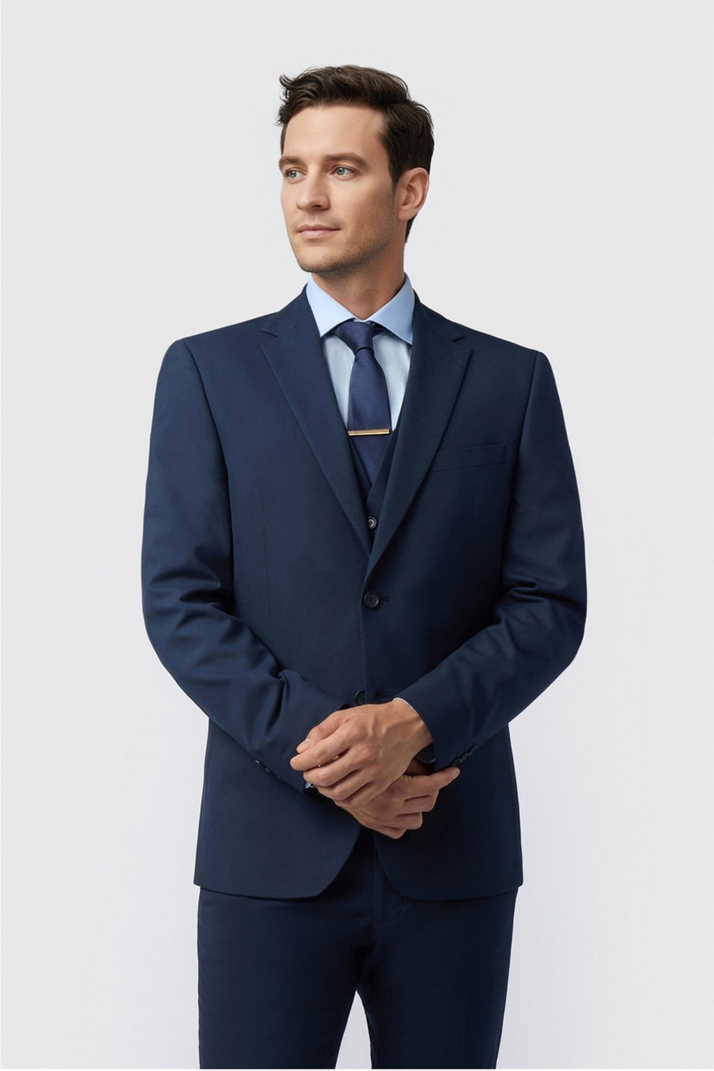 Charming Navy Notched Lapel Men's Suit With Waistcoat