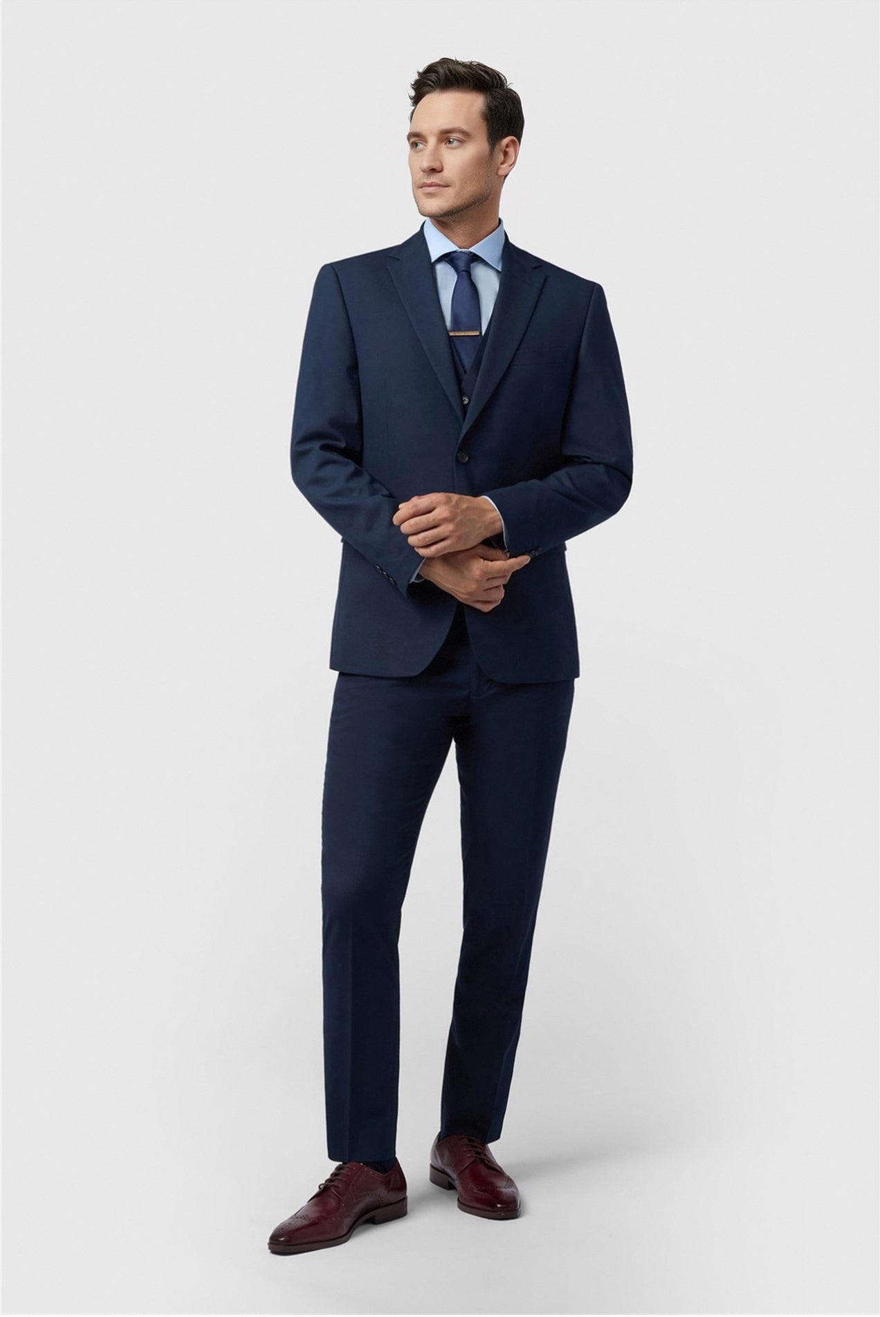 Charming Navy Notched Lapel Men's Suit With Waistcoat Secondary image