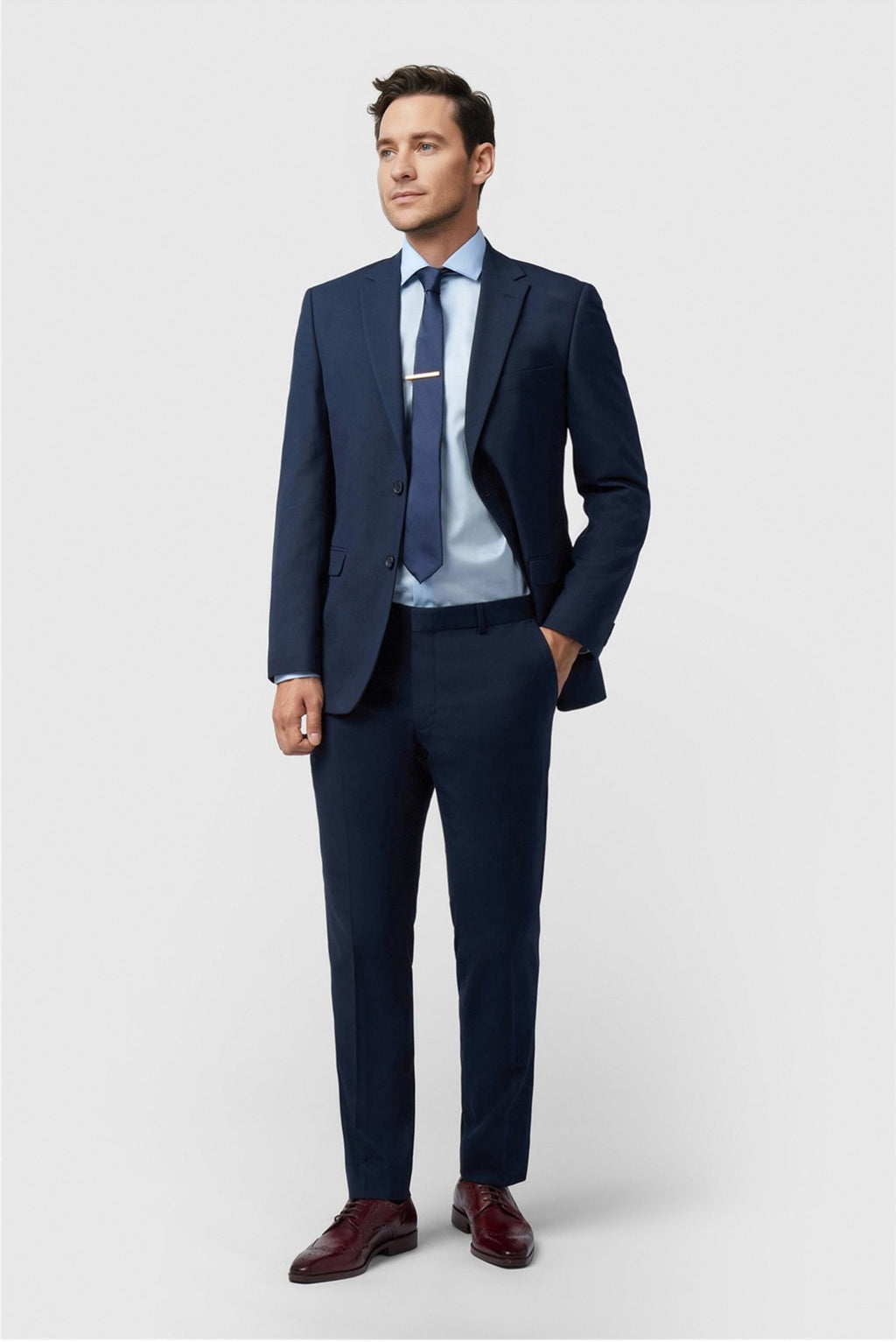 Charming Navy Notched Lapel Men's Suit With Waistcoat
