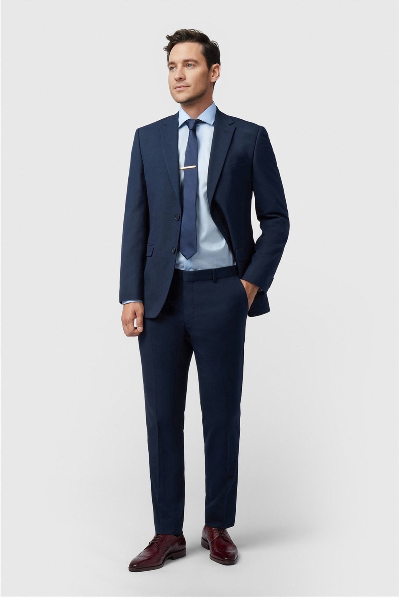 Charming Navy Notched Lapel Men's Suit With Waistcoat