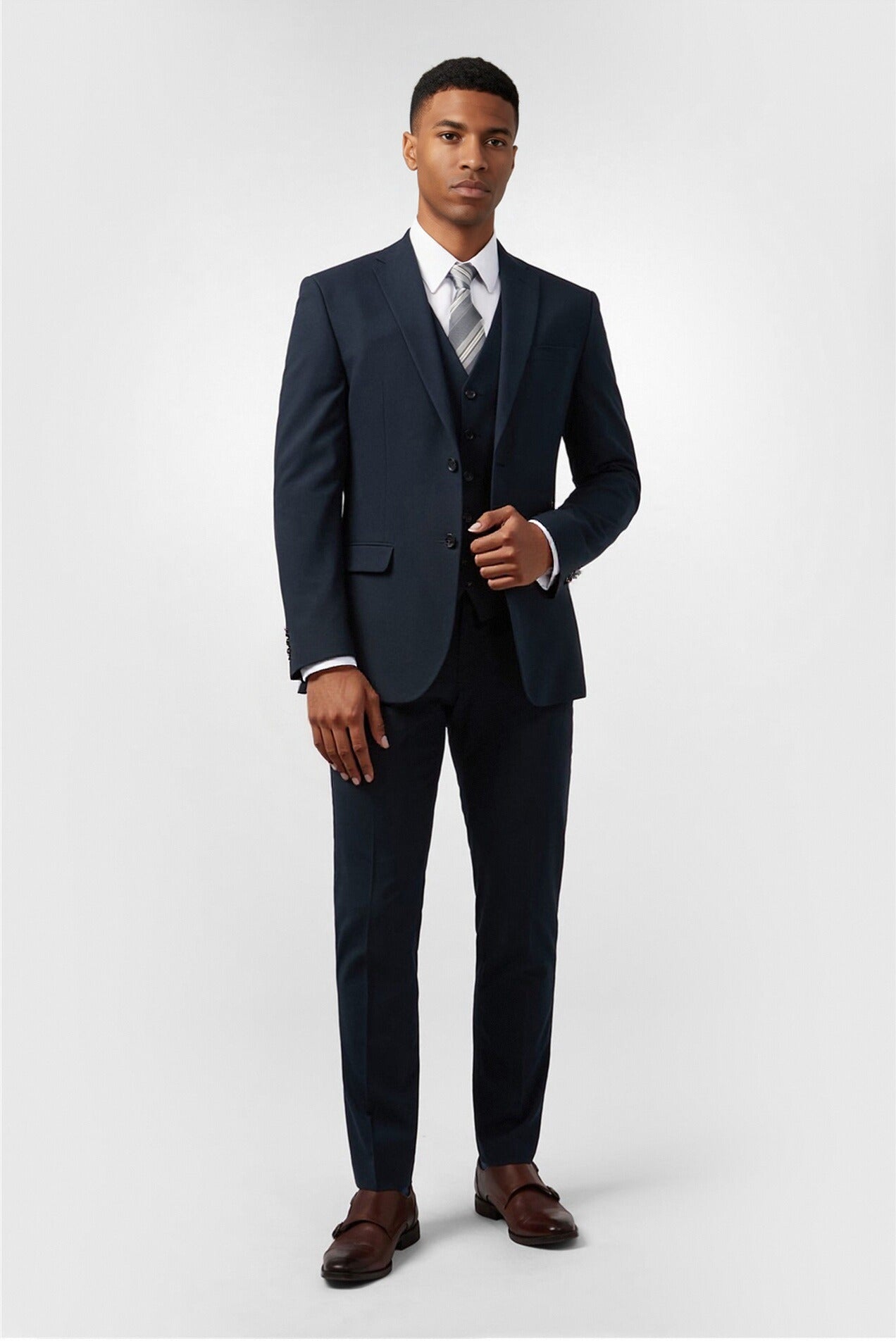 Chic Navy Notched Lapel 3 Pieces Men's Suits