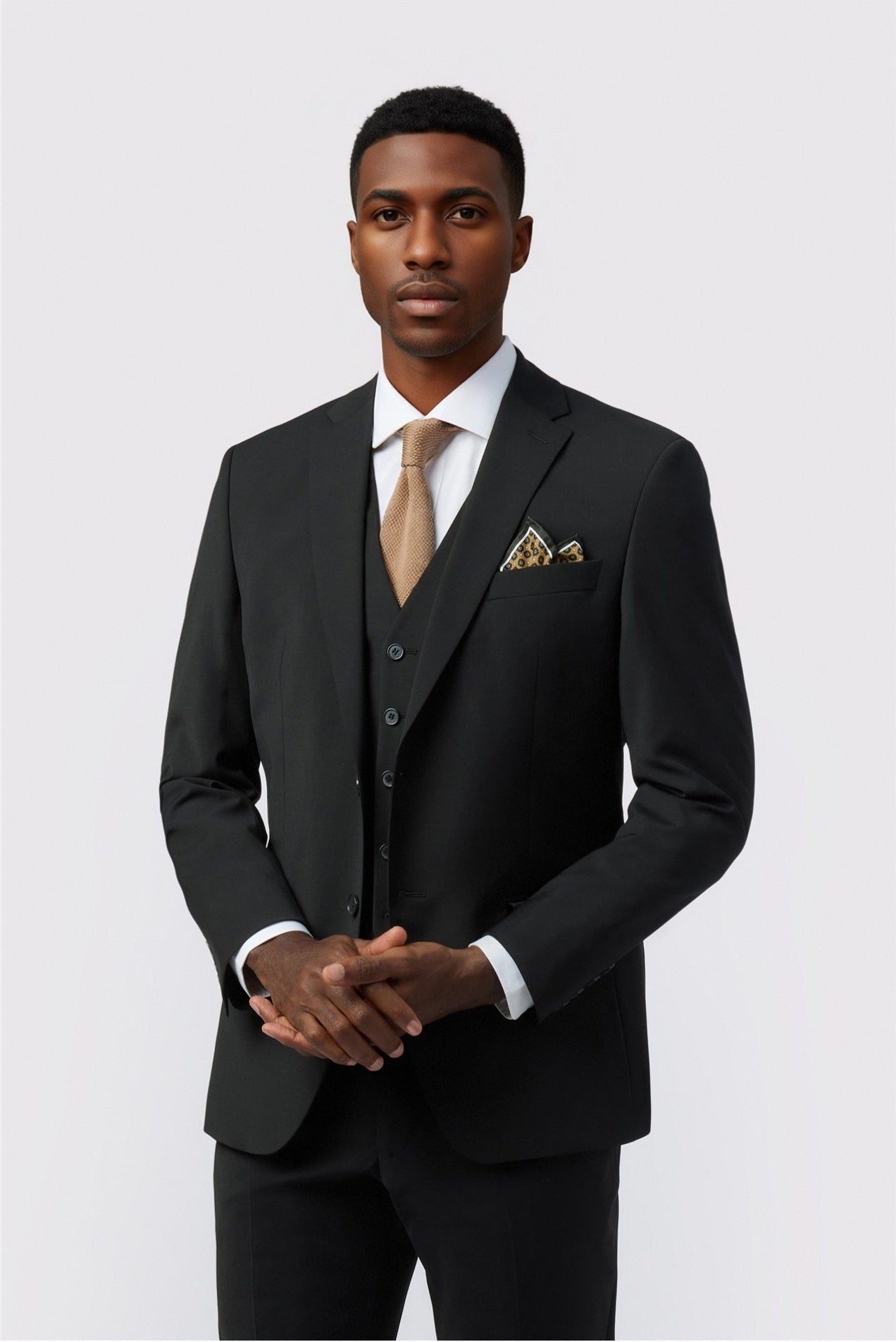 Best Fitted Black 3 Pieces Notched Lapel Men Suits