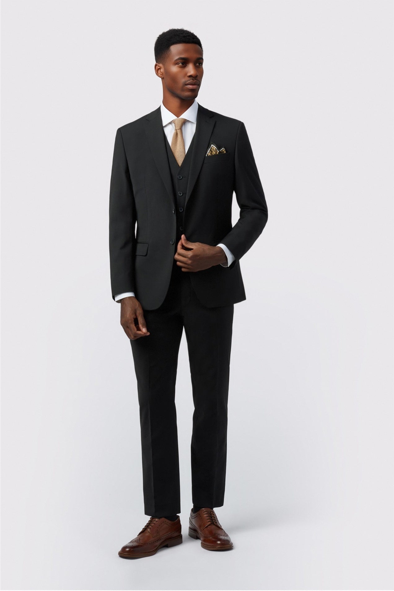 Best Fitted Black 3 Pieces Notched Lapel Men Suits