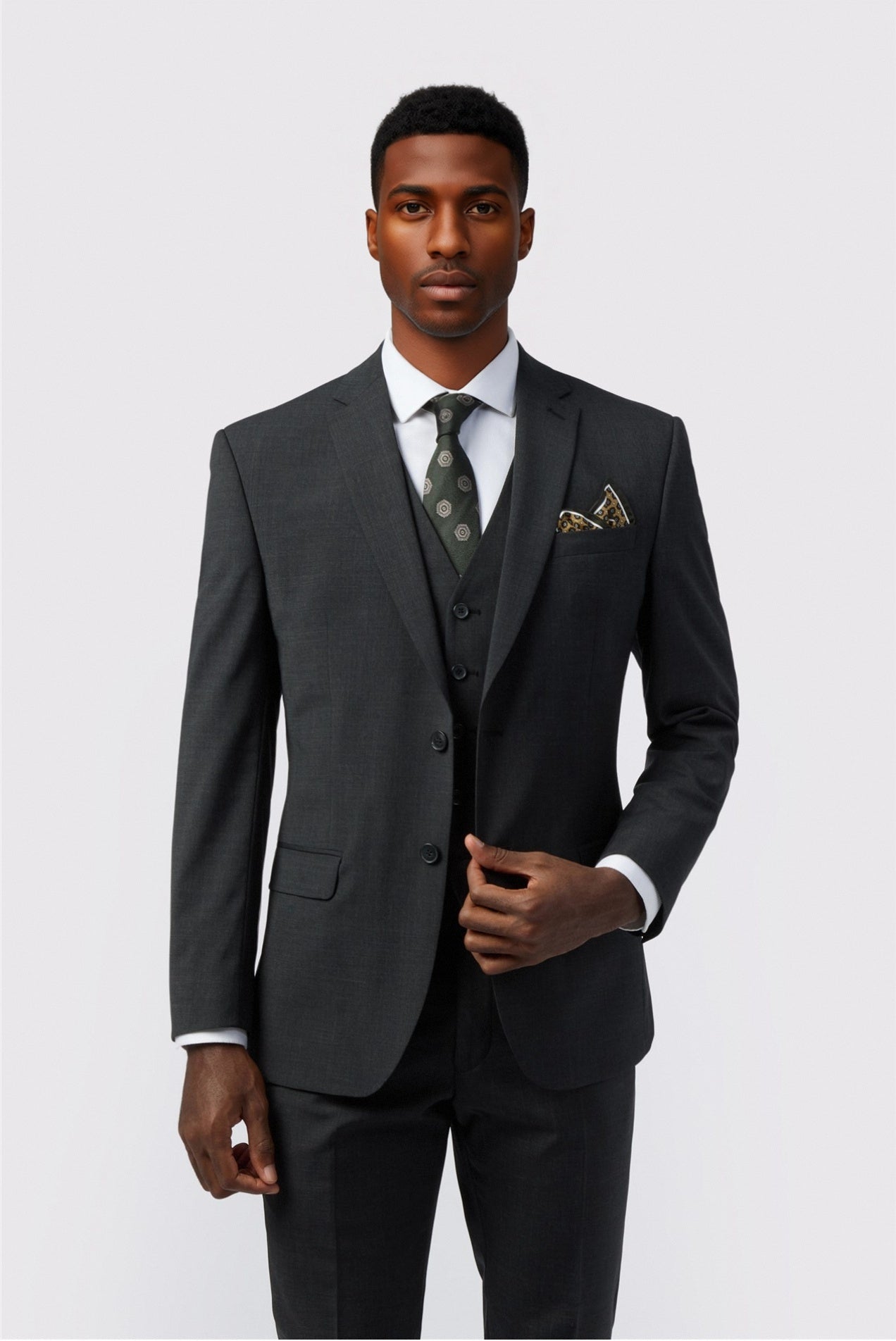 Bespoke Charcoal Notched Lapel 3 Pieces Men Suits Main image