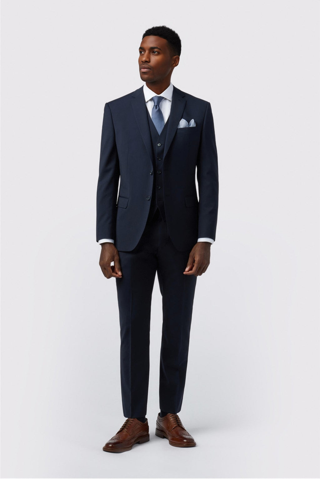 Trendy Navy Notched Lapel 3 Pieces Suits For Men