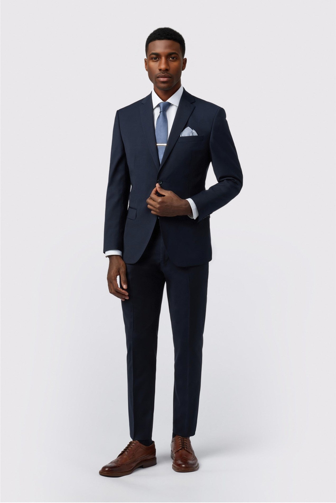 Trendy Navy Notched Lapel 3 Pieces Suits For Men