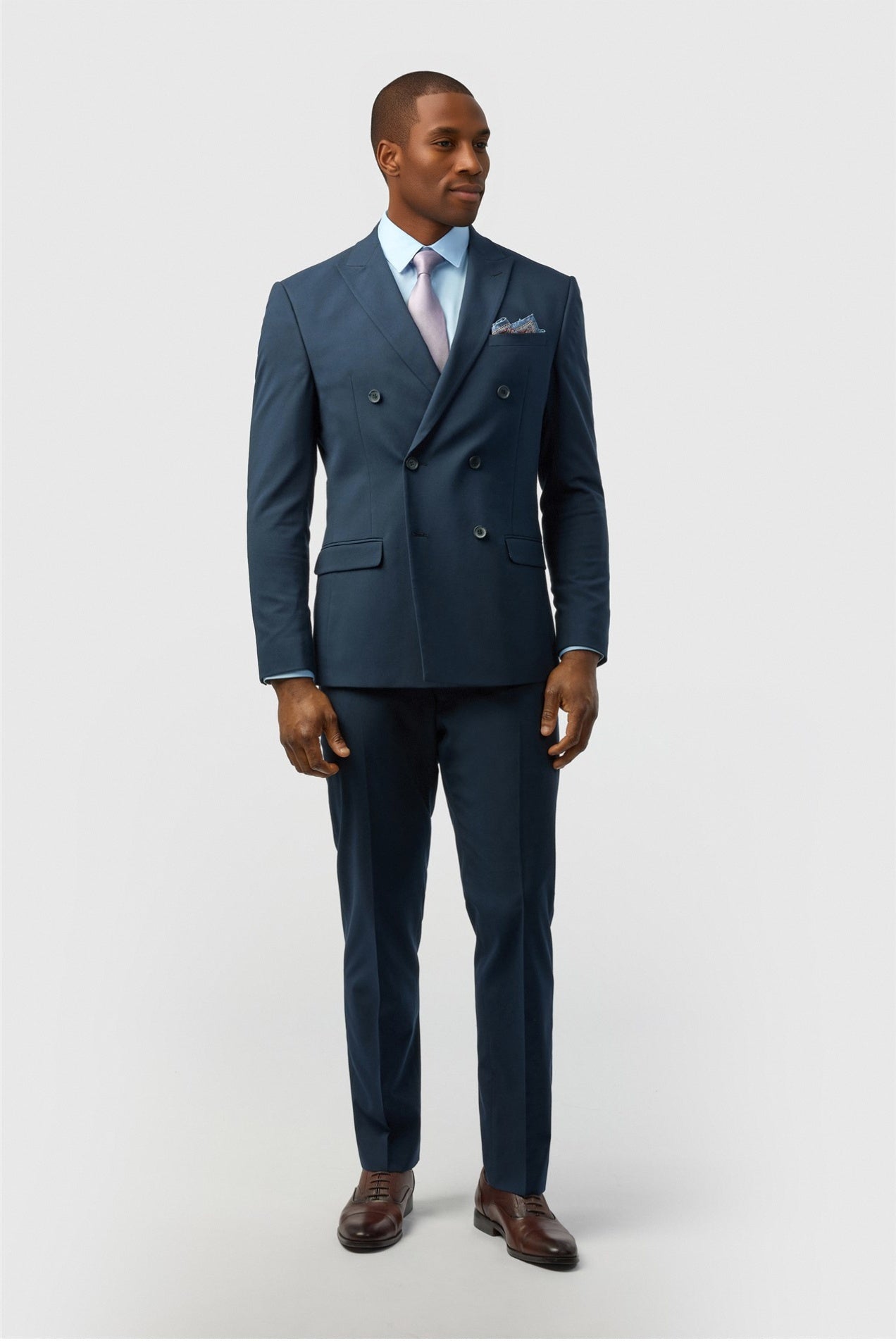 Modern Navy Peaked Lapel Double Breasted Men Suits