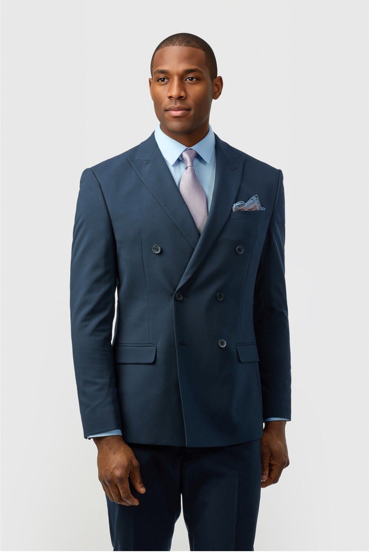 Modern Navy Peaked Lapel Double Breasted Men Suits Main image