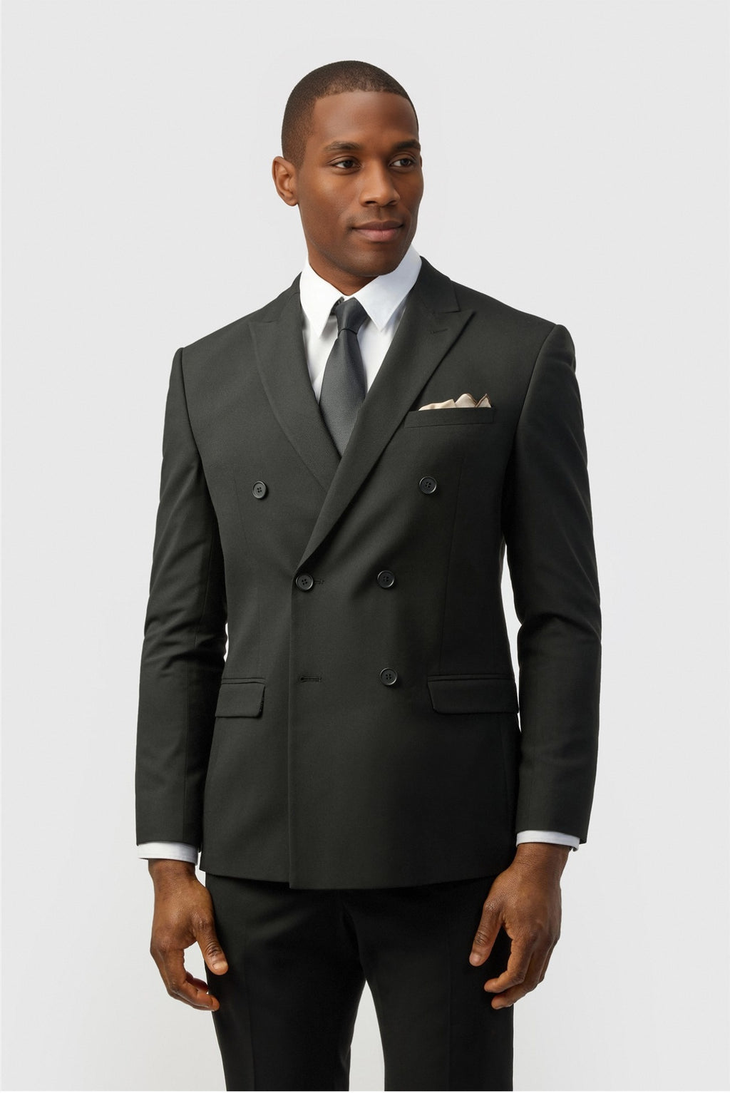 Fashion Black Peaked Lapel Double Breasted Men Suits