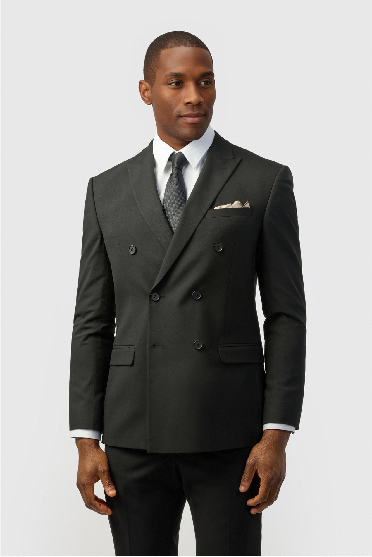 Fashion Black Peaked Lapel Double Breasted Men Suits