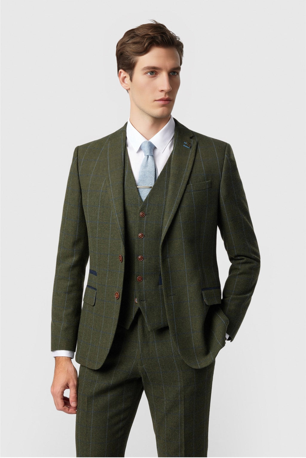 Green Notched Lapel 3 Pieces Checked Men Suits
