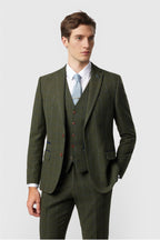 Green Notched Lapel 3 Pieces Checked Men Suits