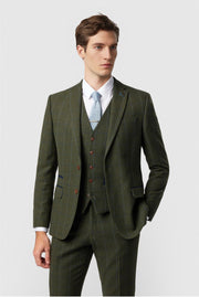 Green Notched Lapel 3 Pieces Checked Men Suits