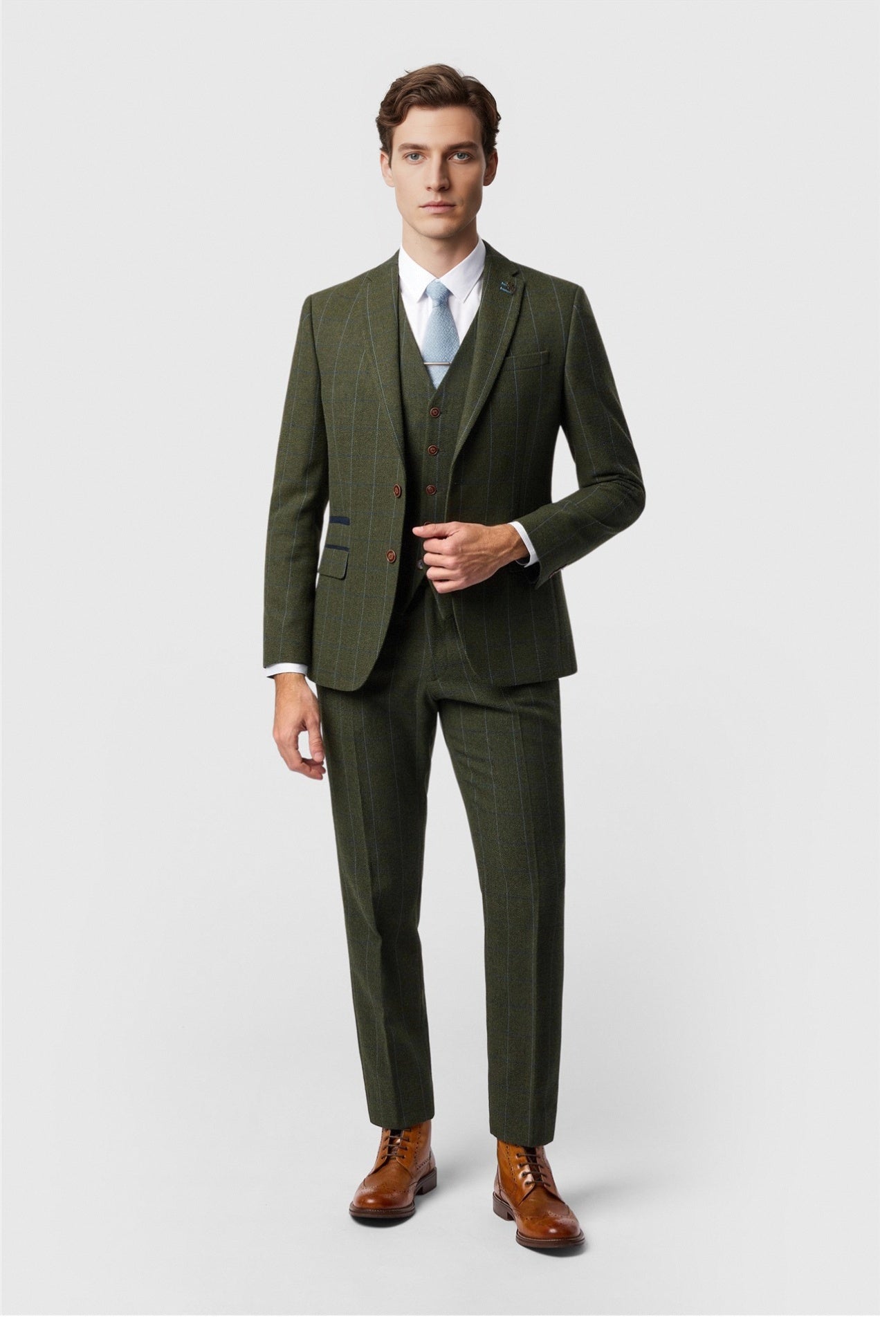 Green Notched Lapel 3 Pieces Checked Men Suits Secondary image