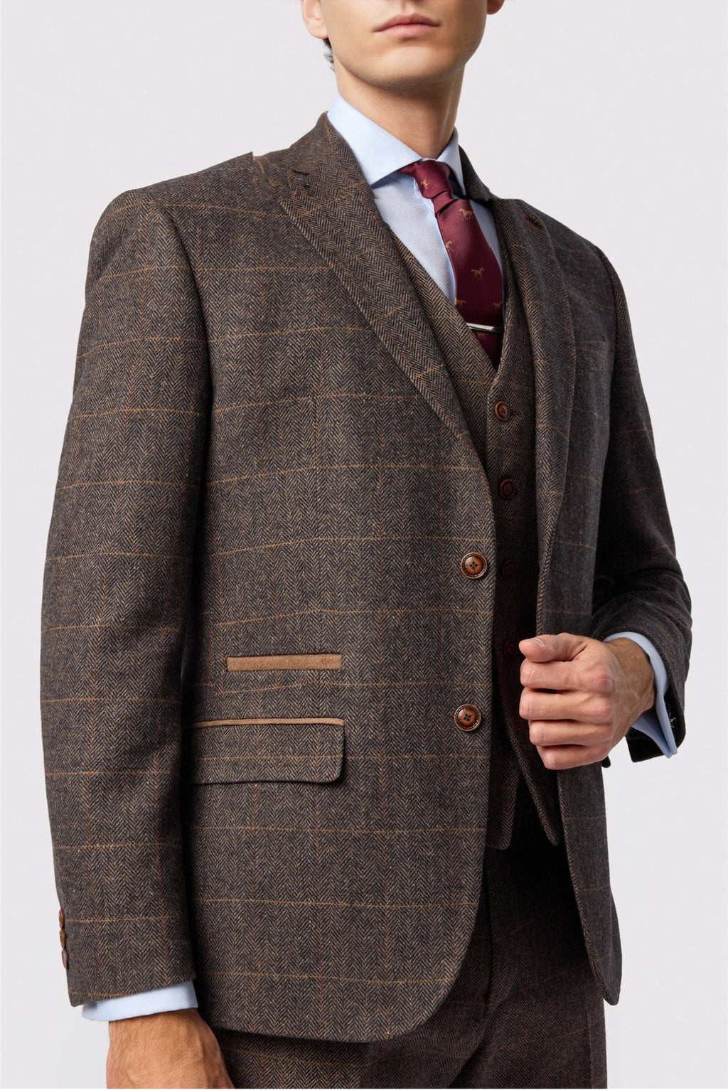 Glamorous Brown 3 Pieces Notched Lapel Checked Men Suits