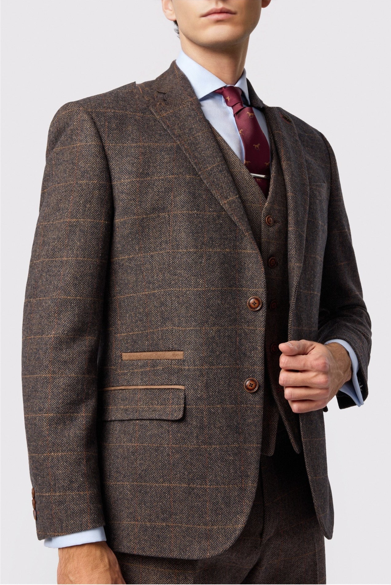 Glamorous Brown 3 Pieces Notched Lapel Checked Men Suits