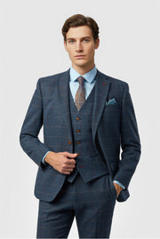 Chic Dark Blue 3 Pieces Notched Lapel Checked Men Suits